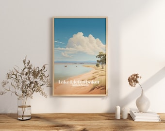 Poster Lake Diefenbaker print Saskatchewan Travel Poster Scenic Nature Views Art Print Wall Decor Adventure Gifts