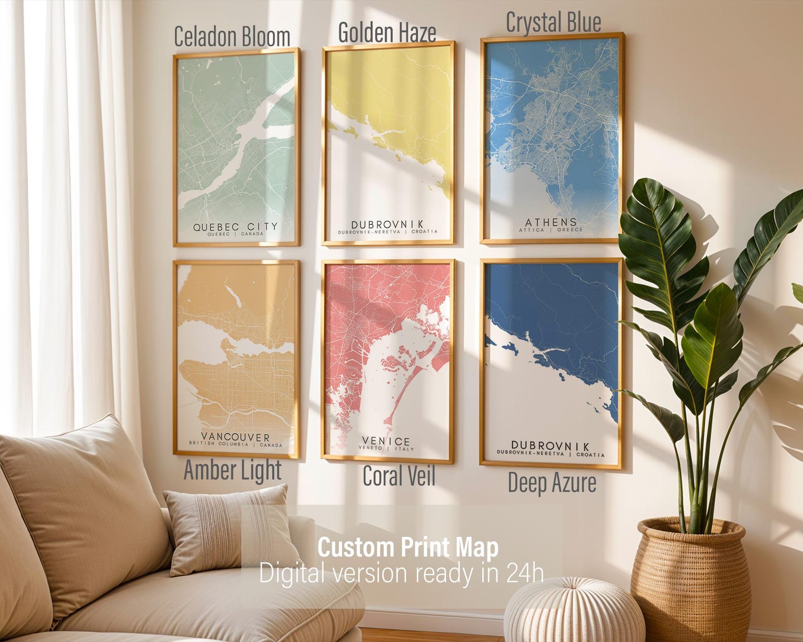 Custom City Map Print – Minimalist World Map Poster, 20 Color Options ...