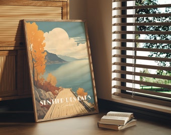 Impresión Sentier des Caps Charlevoix Québec Saint Laurent Hike Wood River Póster Belleza escénica canadiense Impresión Hoja de arce Otoño