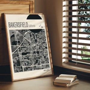 Drucken Sie den Stadtplan von Bakersfield, Kalifornien, Terrakotta-Drucke, grüne und blaue Jade-Wandkunst, Stadtpläne von Bakersfield, Vereinigte Staaten Bild 5