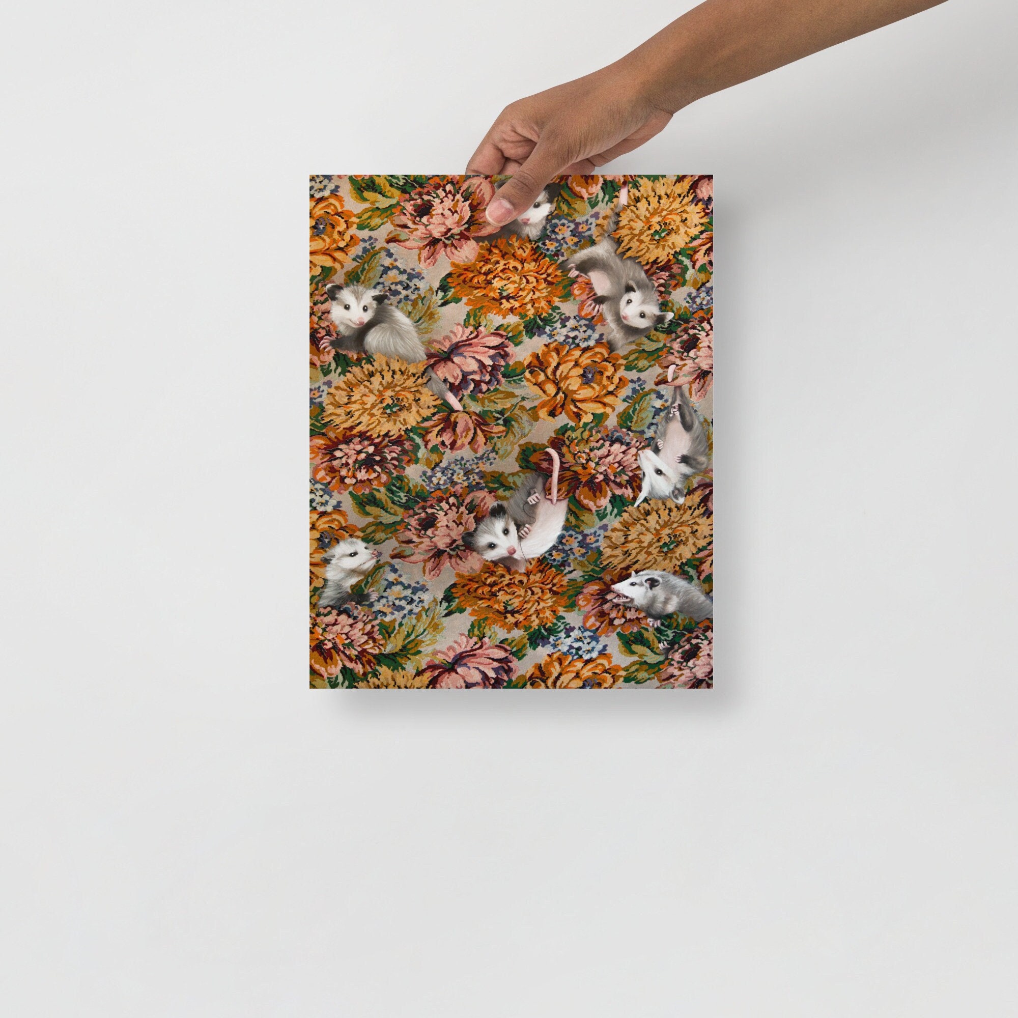 Blossom Opossums - fine art print of original oil on fabric painting