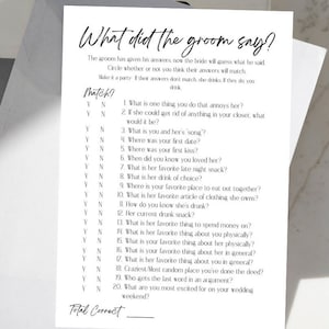 What Did the Groom Say Bachelorette party game template Custom Bachelorette Question Game Bachelorette Games Editable Template