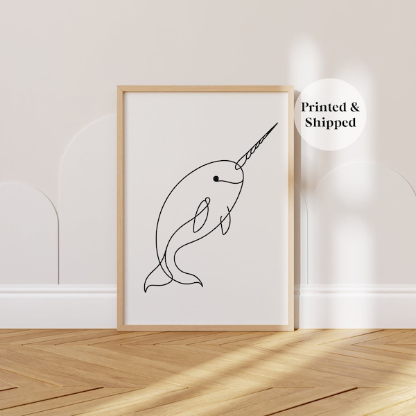 Narwhal Line Art Print, Narwhal Wall Art, Single Line Narwhal Drawing, Narwhal Lover Gift Wall Decor, Minimalist Abstract Narwhal Art