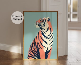 Tiger Print, Tiger Wall Art Print, Tiger Lover Wall Decor, Blue Poster Animal Prints, Bedroom Apartment Dorm Print, Printed & Shipped