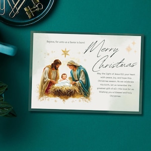 Christliche druckbare Weihnachtskarte, bearbeitbare Weihnachtskarte, digitaler Download, Grußkarte, Weihnachtskarte, druckbare religiöse, Weihnachtskrippe
