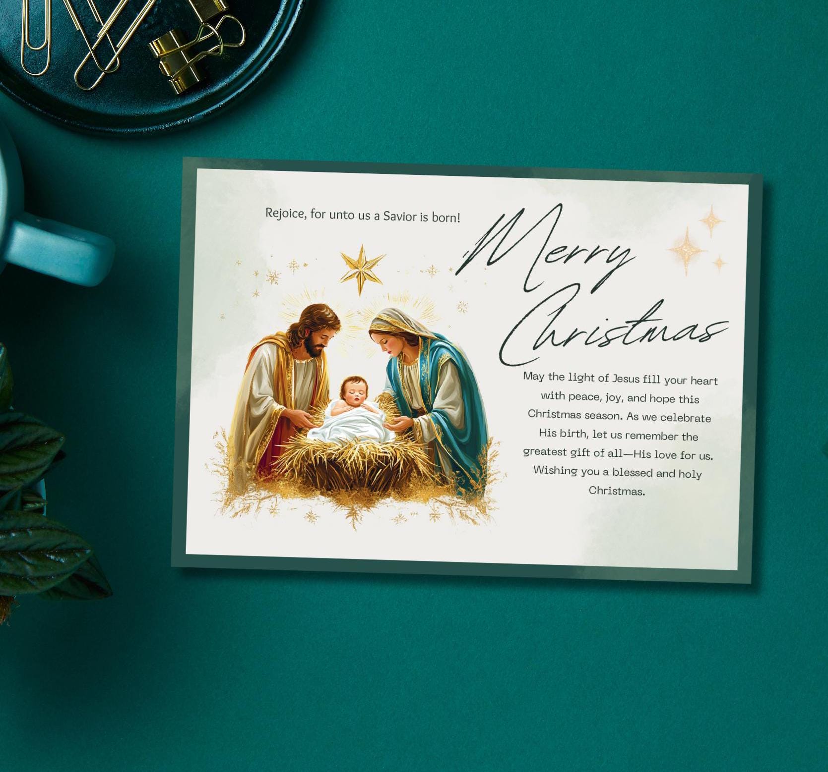Christian Printable Christmas Card, Editable Christmas Card, Digital ...