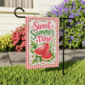 Sweet Summer Watermelon Garden Flag, Red Gingham Picnic Decor
