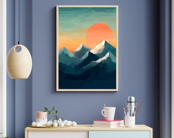 Mountain Sunset Print | Nature Wall Art | Mountain Art | Sunset Poster | Home Decor | Office Decor