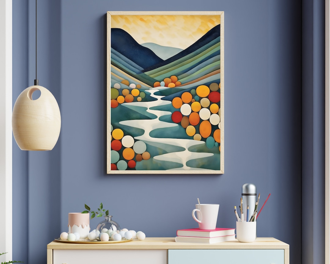 River Print | Mountain Wall Art | Mountain Poster | Mid Century Modern ...