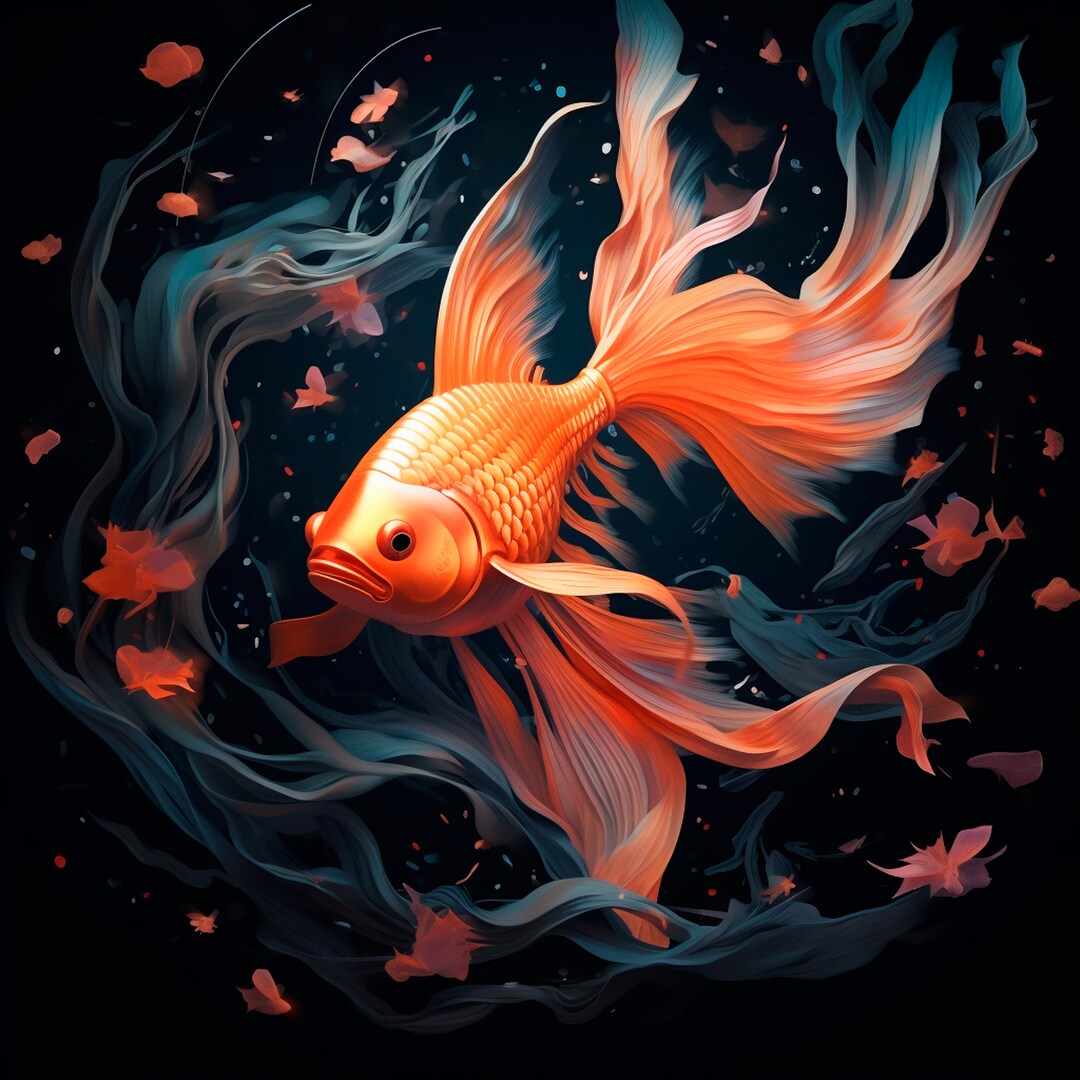 Goldfish Painting, Digital Clip Art, Wall Posters, Good Gift, Home ...