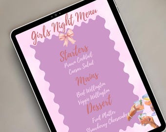 Editable Girls Night Menu Planner, Galentine's Date Night Template (Digital Download)