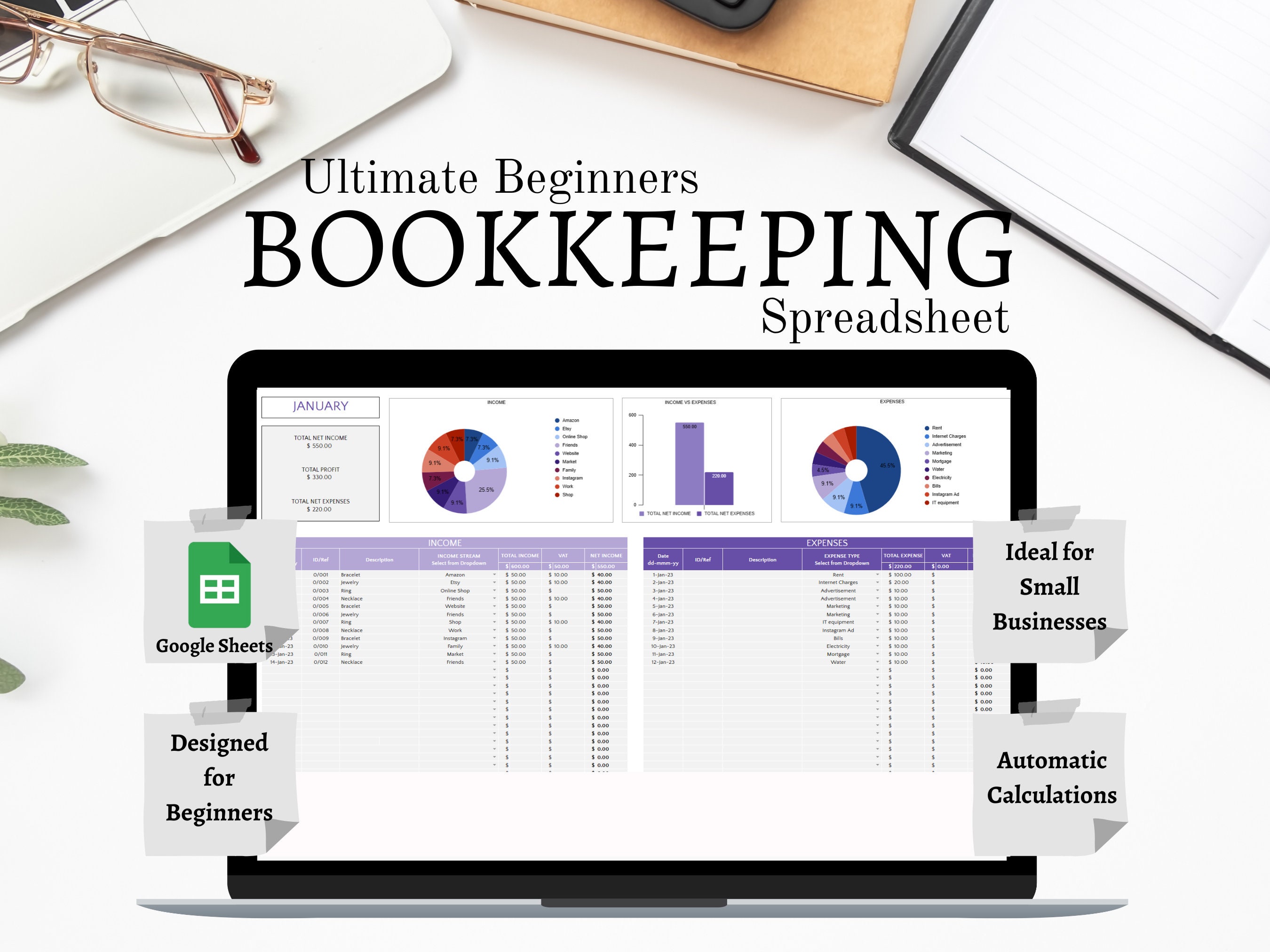 Bookkeeping Template for Small Business Beginners. Google Sheets Bookkeeping Spreadsheet + Accounting Tracker. Income + Expense Tracker Log