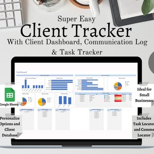 Client Tracker Management Tool with Client Dashboard, Communication Log & Task Tracker. Google Sheets. Small Business Tracker. CRM Tracker