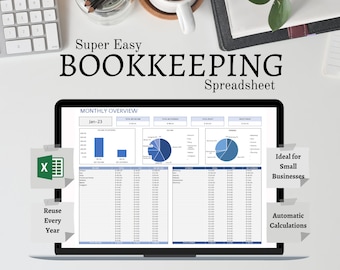 Easy Bookkeeping Template Spreadsheet for Small Businesses. Microsoft Excel. Bookkeeping + Accounting Tracker. Income + Expense Tracker Log
