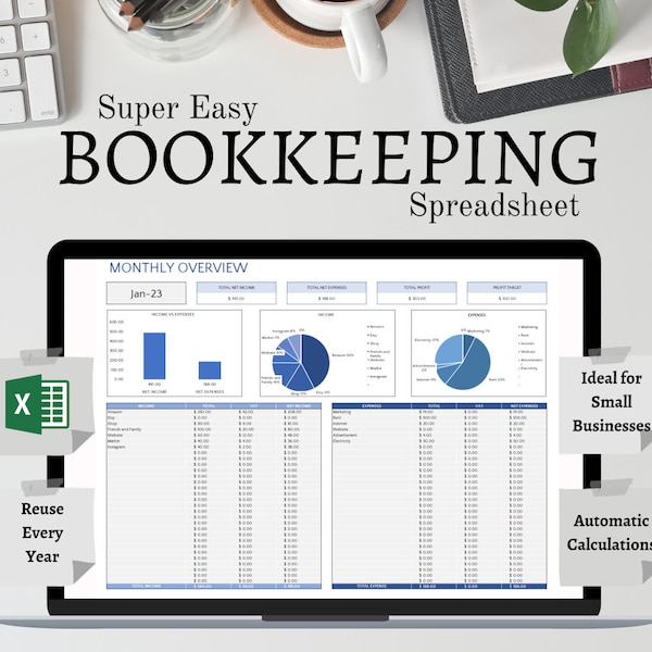 Easy Bookkeeping Template Spreadsheet for Small Businesses. Microsoft Excel. Bookkeeping + Accounting Tracker. Income + Expense Tracker Log