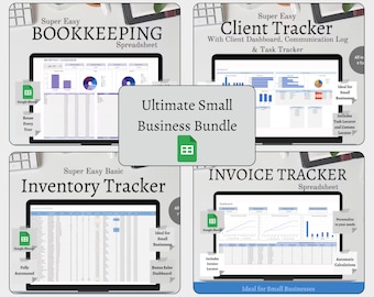 Small Business Spreadsheet Bundle: Bookkeeping, Client, Invoice & Inventory Tracker (Google Sheets)