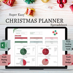 Feuille de calcul budgétaire du planificateur de Noël. Budget de Noël. Planificateur de vacances. Traqueur de cadeau de Noël. Organiseur de Noël Microsoft Excel