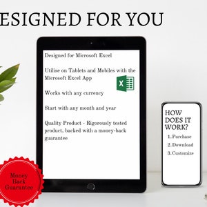 Designed for Microsoft Excel Utilize on Tablets and Mobiles with the Microsoft Excel App Withs with any currency Start with any month and year Quality Product - Rigorously tested product, back with a money-back guarantee Purchase, Download, Customize