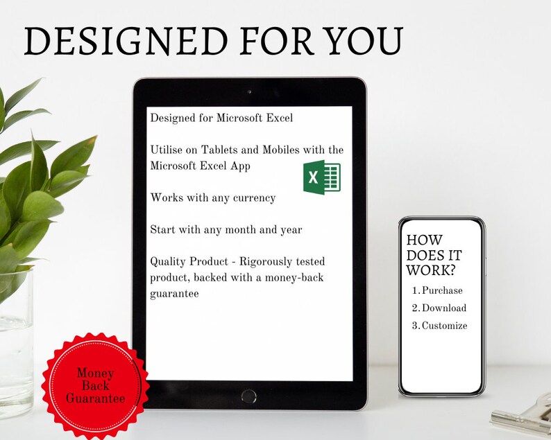 Designed for Microsoft Excel Utilize on Tablets and Mobiles with the Microsoft Excel App Withs with any currency Start with any month and year Quality Product - Rigorously tested product, back with a money-back guarantee Purchase, Download, Customize