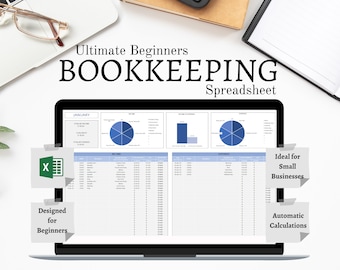 Bookkeeping Template Small Businesses Beginners. Excel Bookkeeping Spreadsheet + Accounting Tracker. Income + Expense Tracker Log