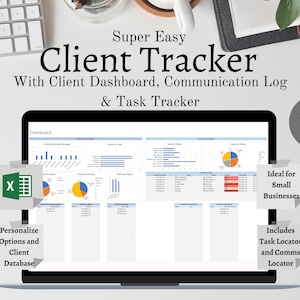 Client Tracker Management Tool with Client Dashboard, Communication Log & Task Tracker. Microsoft Excel. Small Business Tracker. CRM Tracker