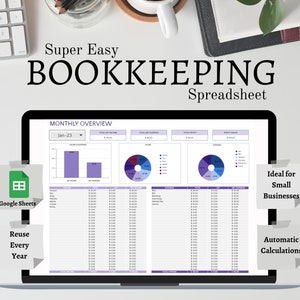 Easy Bookkeeping Template Spreadsheet for Small Businesses. Google Sheets. Bookkeeping + Accounting Tracker. Income + Expense Tracker Log.