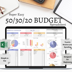 50/30/20 Budget Spreadsheet Microsoft Excel Budget Template Monthly Needs Wants Savings Tracker Annual Planner Expense Debt Personal Finance