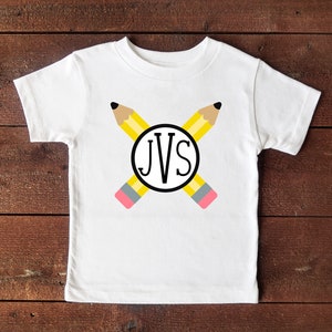 Monogram Pencils Kids Shirt | Personalized Back to School Tee | Custom Pencil Shirt for Girls | First Day of School Kids Outfit