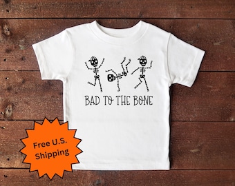 T-shirt mauvais jusqu'à l'os pour tout-petit | Chemise d'Halloween squelette amusante pour enfants | -shirt mignon de danse squelette | Tenue familiale d'Halloween assortie