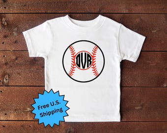 Chemise monogramme de base-ball | Grenouillère de baseball personnalisée, t-shirt pour tout-petit et enfant | Chemise avec nom personnalisé | Chemise de sport pour bébé garçon ou fille
