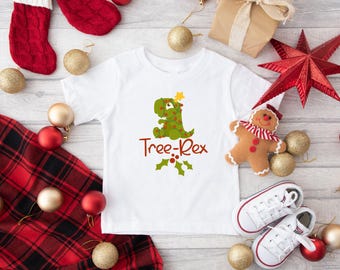 Baum Rex Kleinkinder Weihnachtsshirt | Niedliches Dinosaurier-Weihnachts-T-Shirt | Lustiges Urlaub Kleinkind Top | Weihnachts-Dino-Shirt | Weihnachts-Kleinkind-Outfit