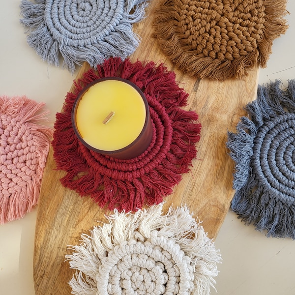 Cozy Candle Coasters- Fall Essentials- Candle Accessories- Macrame- Candle Must Haves- Aromatherapy Self Care Gift for Her Him Them- Hostess