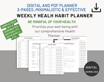 2023 - 2024 Planner, Health Habit Tracker, Weekly Habit Tracker, Goodnotes, Notability & Ipad Compatible, Habit Planner Daily, PDF, Undated