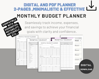 2023 - 2024 Digital & PDF Budget Planner | Minimalist Budget Planner | iPad Digital Planner | Adulting | Monthly Budget | Fillable Budget