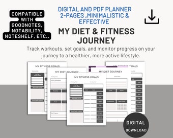 2023 - 2024、フィットネス目標プランナー印刷可能、ダイエットジャーニー、フィットネスプランナー、健康プランナー、フィットネストラッカー、目標トラッカー印刷可能、PDF