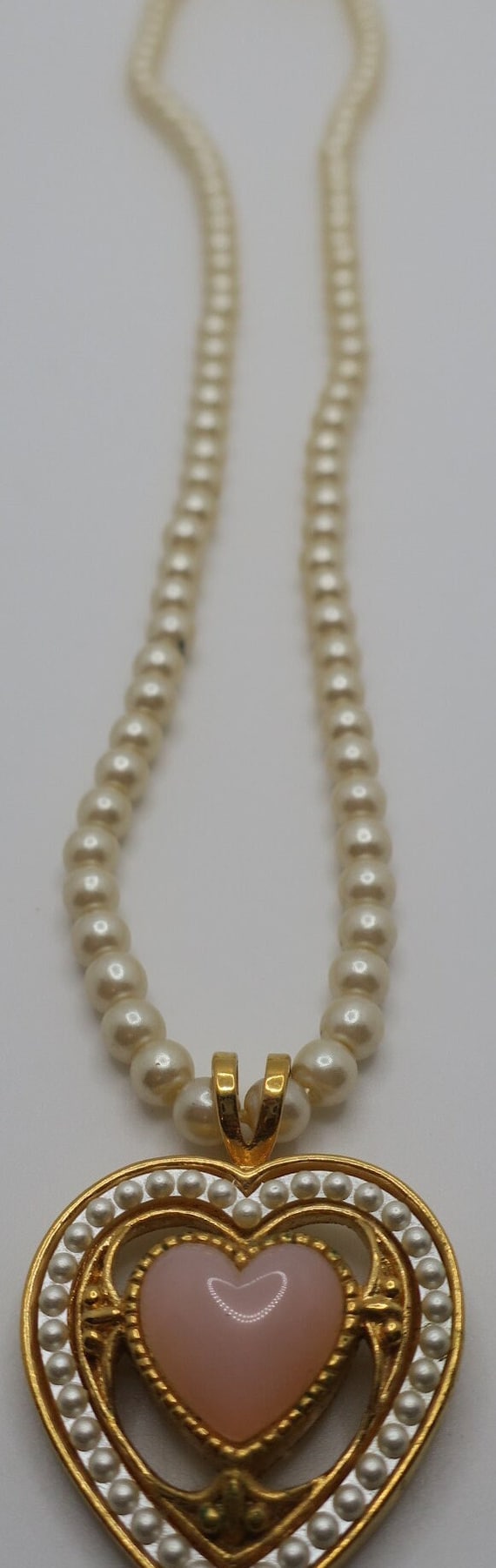 Vintage Faux Pearl Necklace with Heart Pendant