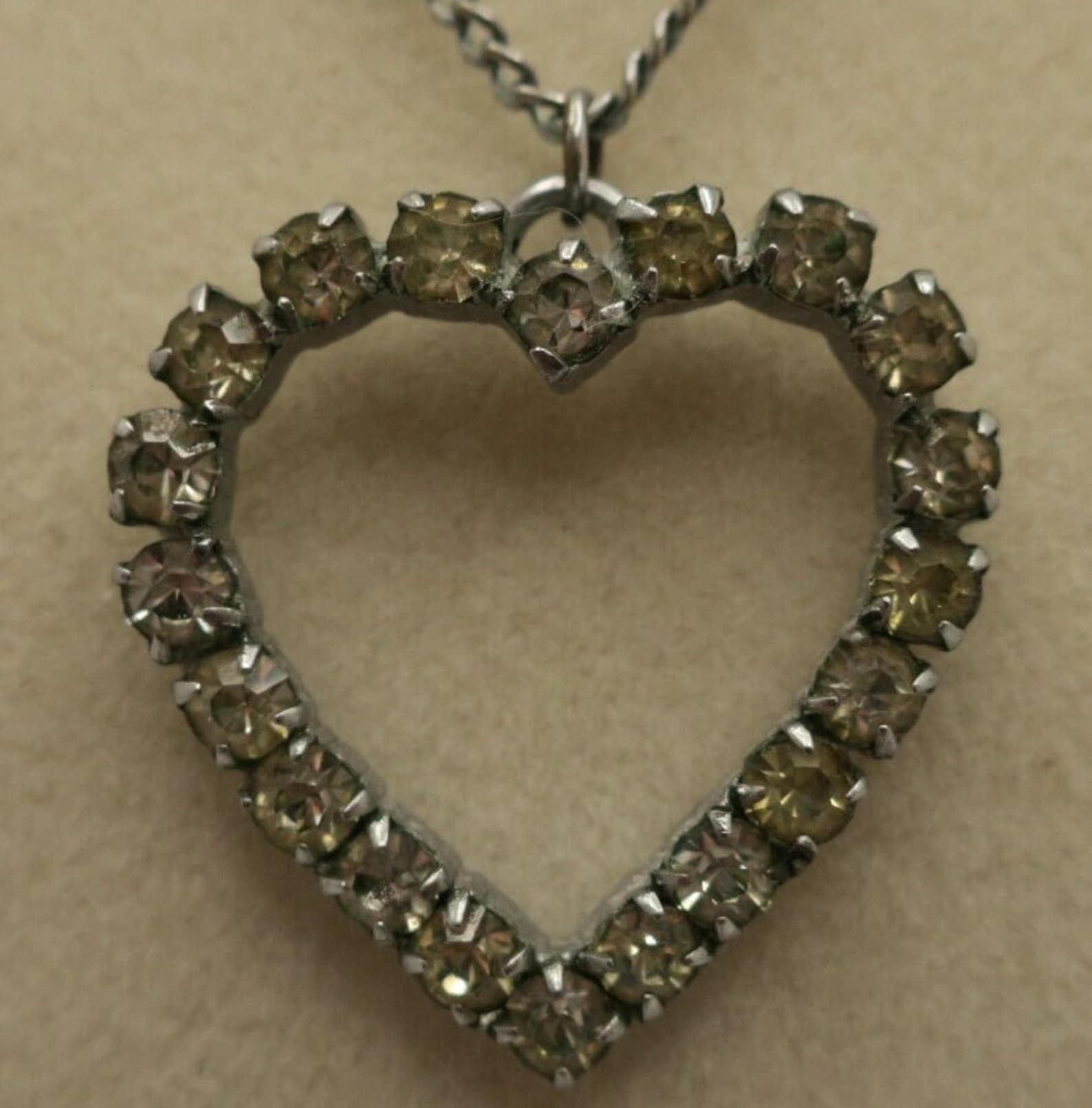 Silver Rhinestone Heart Rhinestone Open Heart Silvertone Necklace - Etsy