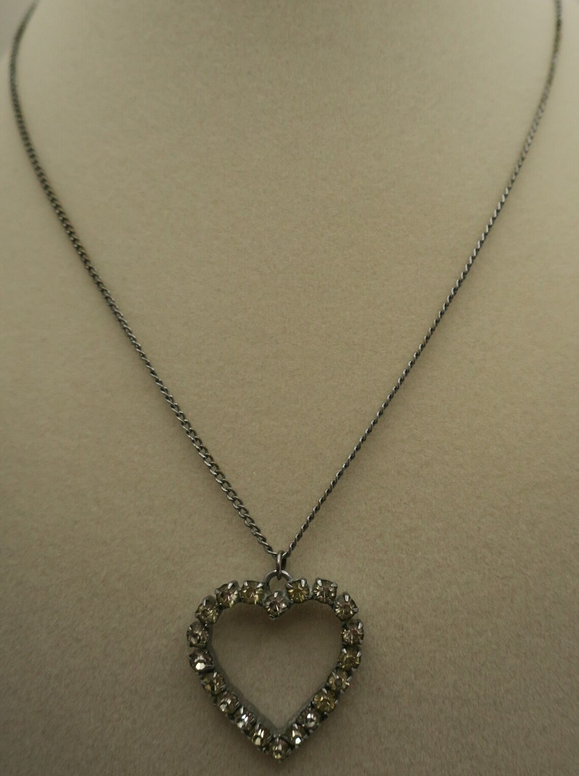 Silver Rhinestone Heart Rhinestone Open Heart Silvertone Necklace - Etsy
