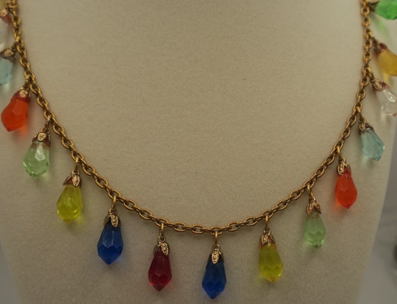 Multicolored Teardrop Necklace Gold Tone - image 3