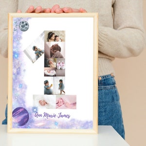 Cadeau de premier anniversaire Art original pour chambre de bébé, chambre d&#39;enfant sur le thème de l&#39;espace, décorations galaxie, cadeau de premier anniversaire pour garçon, cadeau de 1er anniversaire pour fille