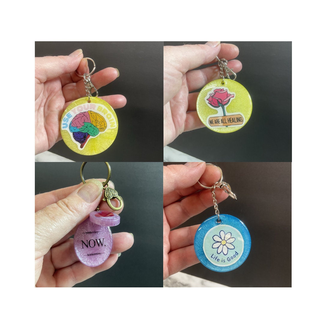 Handmade Resin Mental Quote Keychains, Resin Keychain, Handmade