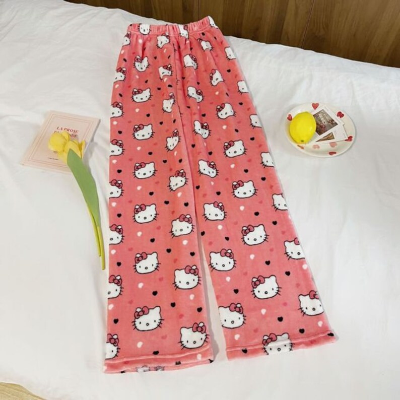 Hello Kitty Kuromi Pajama Pants Casual Pants Fleece Christmas Etsy