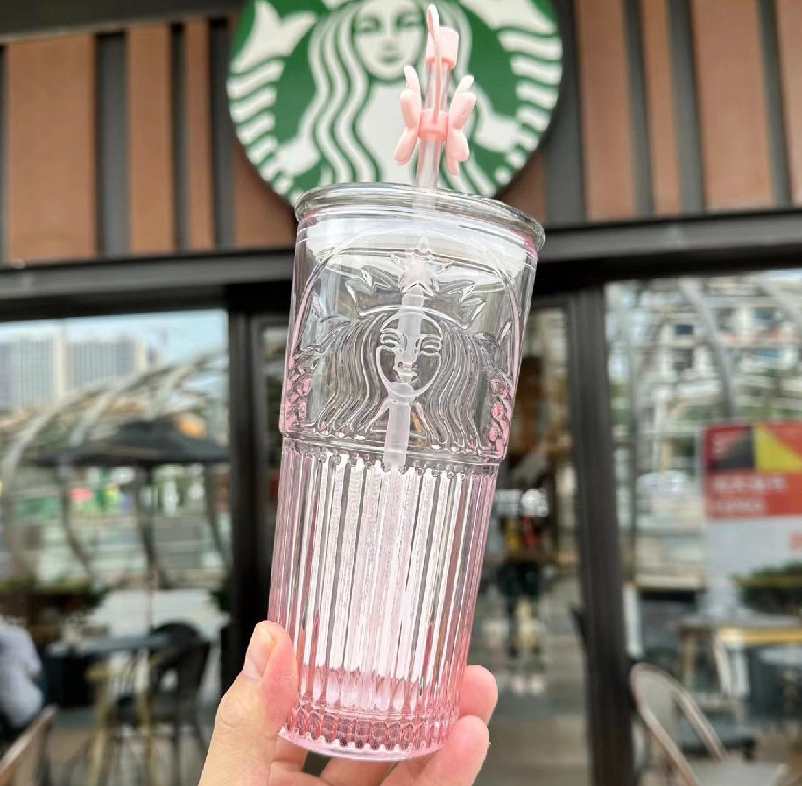2023 Starbucks Glass Cup Gradient Blue / Pink Sakura 550ml Tumbler With  Topper