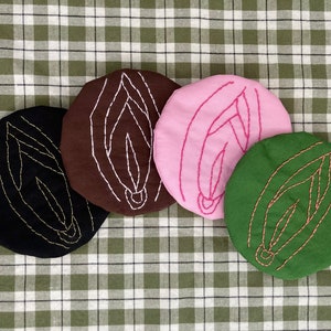 vulva embroidery fabric coasters | handmade | female anatomy art