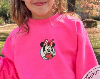 Sudadera con bordado de Minnie, sudadera con bordado de Disney, sudadera juvenil de Disneyland, sudadera con bordado de Disneyworld, sudadera de cumpleaños, ropa de Disney