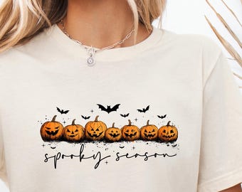 Halloween Pumpkin Tshirt, Spooky Season Shirt, Fall Tshirt, Autumn Tee, Spooky Vibes Tee, Preppy Halloween Tshirt, Funny Haloween
