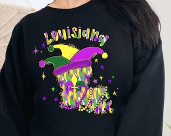 Louisiana Hoodie, Mardi Gras Sweatshirt, Jester Hat Hoodie, Fleur De Lis, Festival Sweatshirt, Fat Tuesday Hoodie, Carnival Sweatshirt
