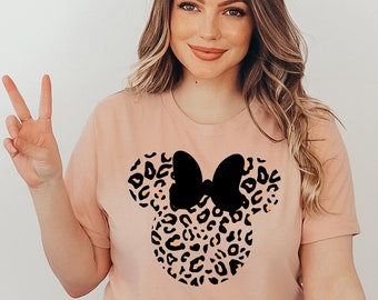 Minnie Mouse T-shirt, Disney Mom Shirt, Leopard Print Shirt, Women Disney Tees, Family Vacation Shirt, Gift For Mom, Disney Trip Shirt