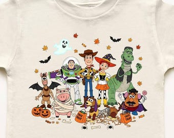 Toy Story Halloween Kids Shirt | Woody Buzz Lightyear Trick or Treat Tee | Jessie Rex Spooky Season Boys Girls Fall Gift Disney Youth Top
