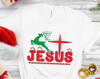 Christmas Jesus T-shirt, Jesus Christ Tee, Merry Christmas Top, Cozy Winter Tee, Xmas Tee, Religious Shirt, Santa Claus Tee, Gift for Xmas